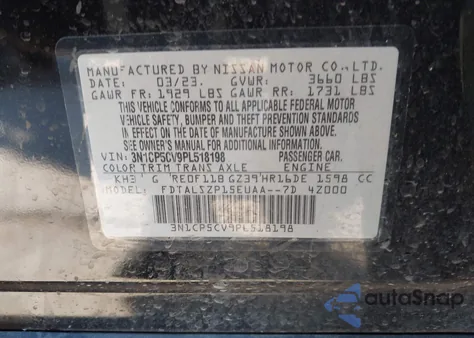 2023 Nissan Kicks Sv Xtronic Cvt из США, поврежденный, VIN 3N1CP5CV9PL518198